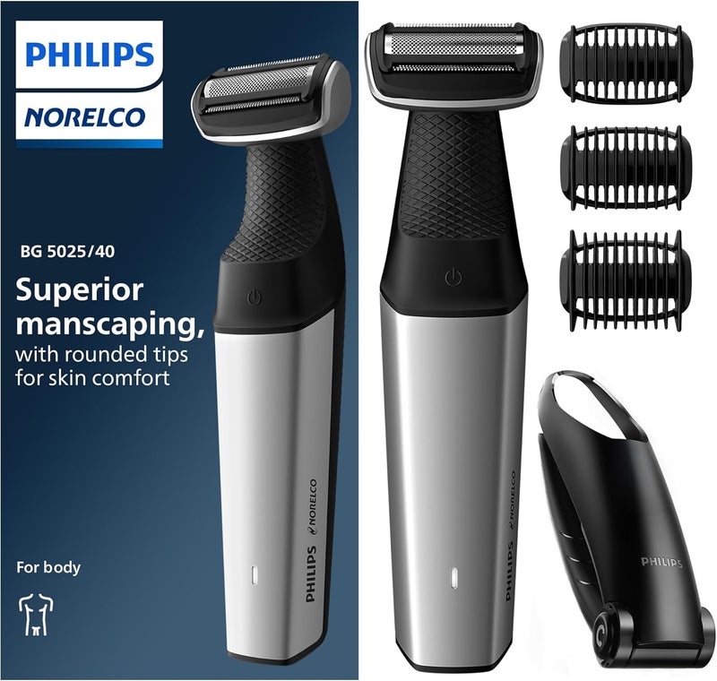 نوريلكو ماكينة تشذيب الجسم والشارب من Philips Series 5000، مقاومة للماء، مخصصة للرجال، مع إضافة لتشذيب الظهر، رقم المنتج: BG5025/40 - Image 1