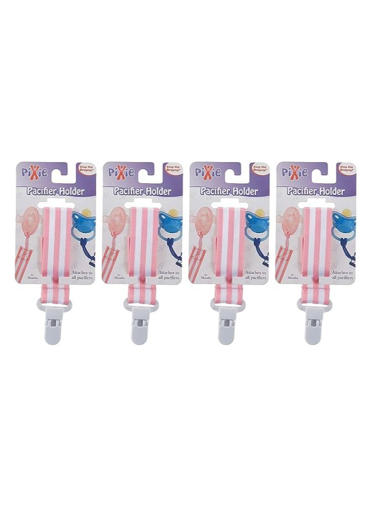 Pixie Combo Pack Pacifier Holder Pink Stripe Print (Pack Of 4) - Image 1