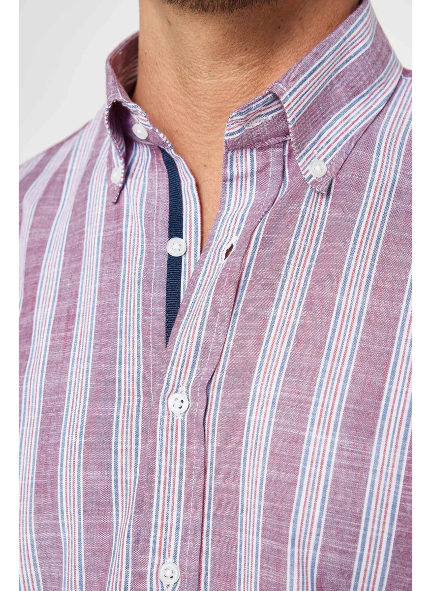 Tudors Classic Fit Short Sleeve Striped Summer Linen Texture Men's Shirt
