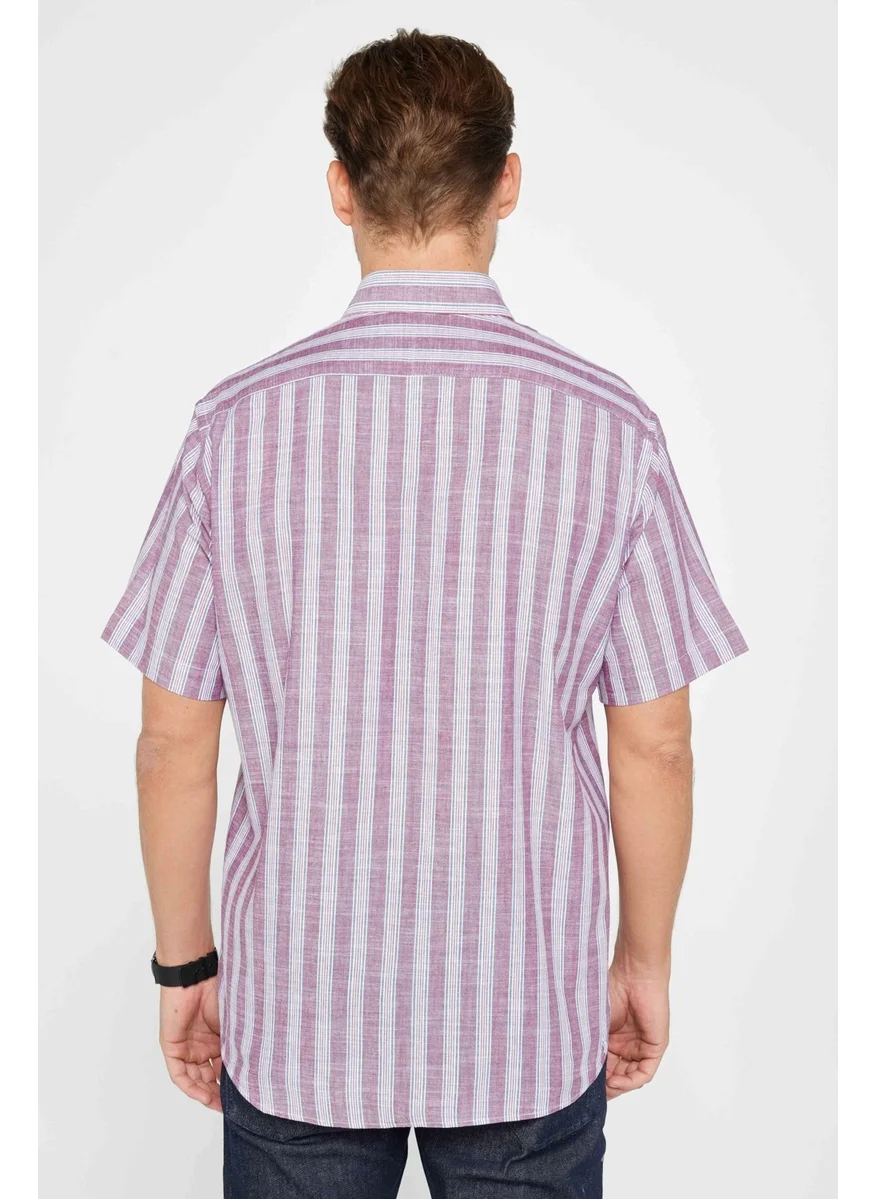 Tudors Classic Fit Short Sleeve Striped Summer Linen Texture Men's Shirt
