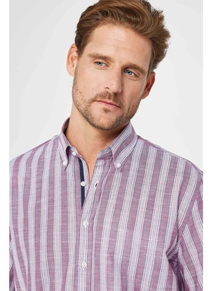 Tudors Classic Fit Short Sleeve Striped Summer Linen Texture Men's Shirt