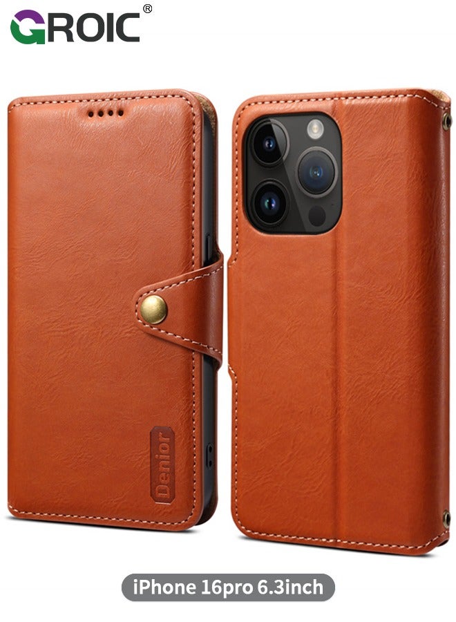 GROIC For iPhone 16 Pro Case,Wallet Case for iPhone 16 Pro,Leather Case with Cash Pocket,Flip Cover for iPhone 16 Pro,TPU Interior Protective Case,All-Round Protective iPhone 16 Pro Phone Shell 6.3'' - Image 1