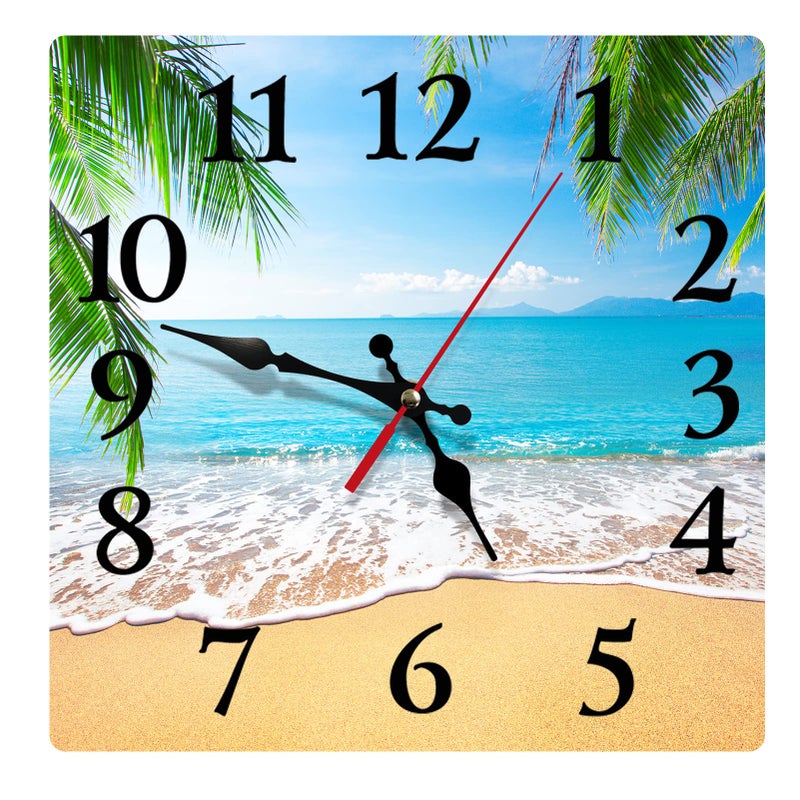 Britimes Britimes Square Wall Clock Silent NonTicking Battery Operated Clock 12 Inch Palm Tropical Beach Summer Tree Home Decor for Living Room Kitchen Bedroom and Office 