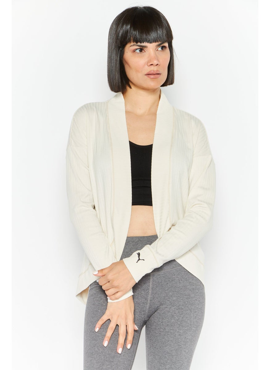 PUMA Women Sportswear Fit Long Sleeve Cardigan, Beige  - Image 1
