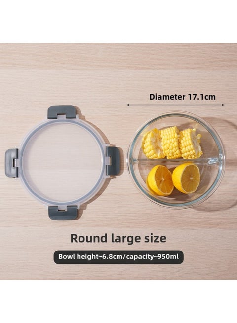 Rectangular High Borosilicate Glass Lunch Box Can Be Heated In Microwave Oven Special Fresh-keeping Box Lunch Box For Office Workers-Specifications:Round Large Two Dividers-Color:High Boron Bowl-black Snap Pp Cover