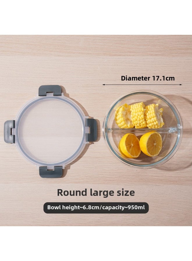 Rectangular High Borosilicate Glass Lunch Box Can Be Heated In Microwave Oven Special Fresh-keeping Box Lunch Box For Office Workers-Specifications:Round Large Two Dividers-Color:High Boron Bowl-black Snap Pp Cover
