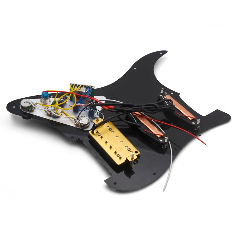 SAPHUE SSH-Coil Splitting Electric Guitar Pickguard Two Mini Humbucker + ONE Humbucker(9K/9K/15K)+Silence Switch Loaded Prewired Scratchplate (Black-Black) - Image 5