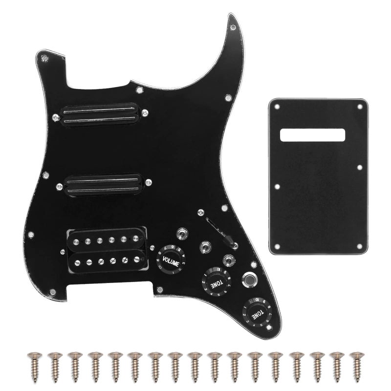 SAPHUE SSH-Coil Splitting Electric Guitar Pickguard Two Mini Humbucker + ONE Humbucker(9K/9K/15K)+Silence Switch Loaded Prewired Scratchplate (Black-Black) - Image 1
