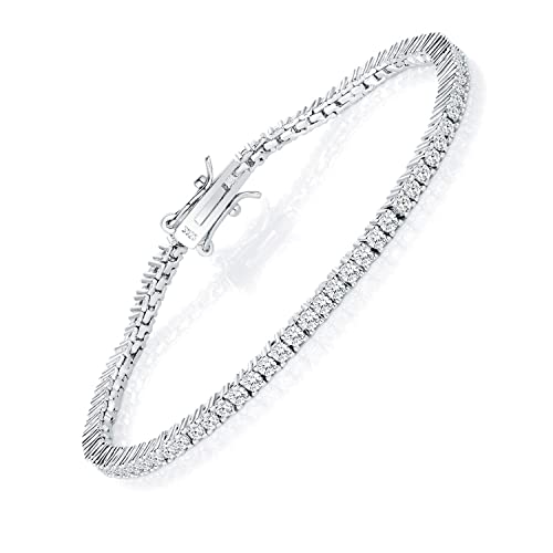 TIKJE 925 Sterling Silver 2mm Cubic Zirconia Classic Tennis Bracelet | White Gold Bracelets for Women | Size 7.5 Inch - Image 1