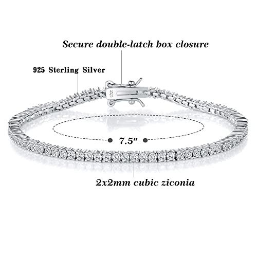 TIKJE 925 Sterling Silver 2mm Cubic Zirconia Classic Tennis Bracelet | White Gold Bracelets for Women | Size 7.5 Inch - Image 3