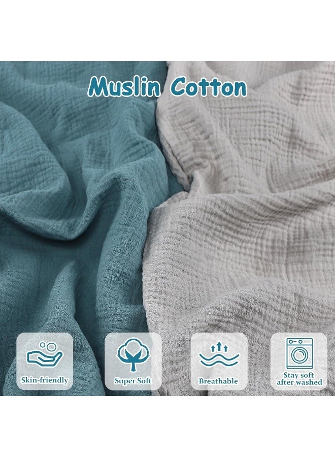 Hooyax غطاء سرير الأطفال من هوياكس من القماش الموسلين 2 عبوة، غطاء قابل للإزالة من القطن العضوي للمواليد الجدد، غطاء سرير مبطن للأطفال الرضع للأرضية للأولاد والبنات (أزرق رمادي) - Image 2