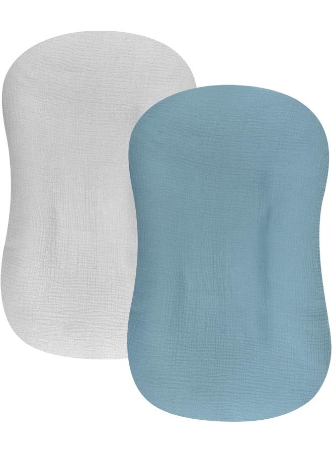 Hooyax غطاء سرير الأطفال من هوياكس من القماش الموسلين 2 عبوة، غطاء قابل للإزالة من القطن العضوي للمواليد الجدد، غطاء سرير مبطن للأطفال الرضع للأرضية للأولاد والبنات (أزرق رمادي) - Image 1