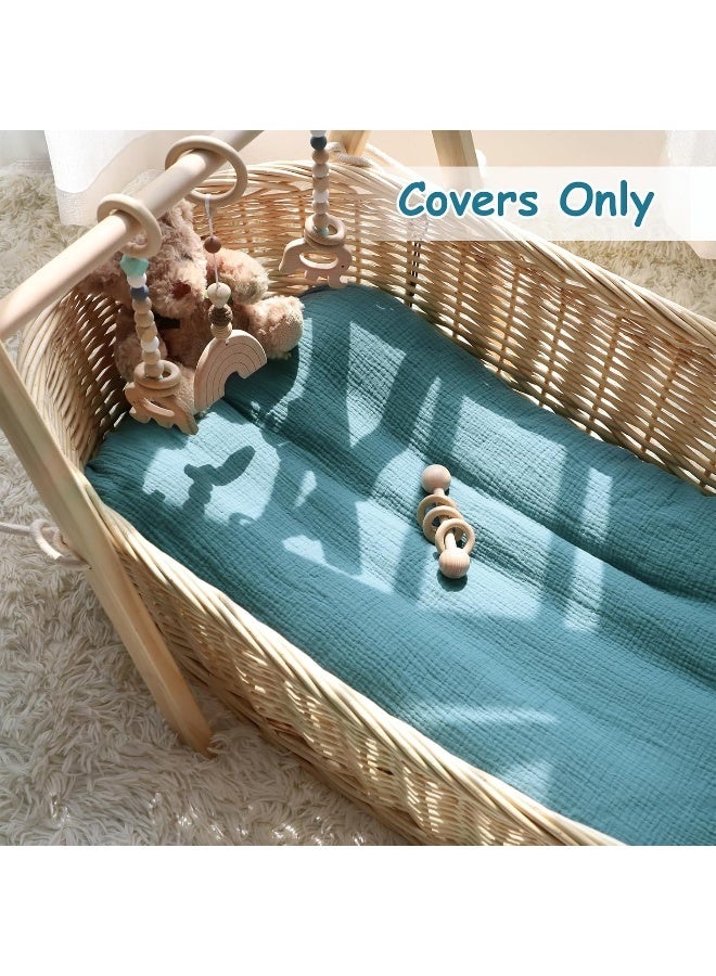 Hooyax غطاء سرير الأطفال من هوياكس من القماش الموسلين 2 عبوة، غطاء قابل للإزالة من القطن العضوي للمواليد الجدد، غطاء سرير مبطن للأطفال الرضع للأرضية للأولاد والبنات (أزرق رمادي) - Image 4