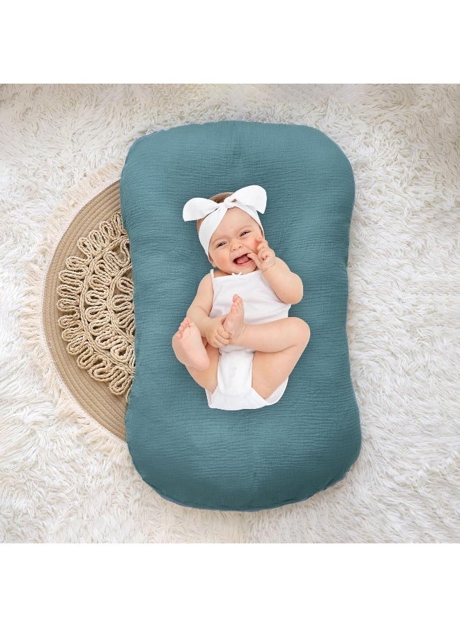 Hooyax غطاء سرير الأطفال من هوياكس من القماش الموسلين 2 عبوة، غطاء قابل للإزالة من القطن العضوي للمواليد الجدد، غطاء سرير مبطن للأطفال الرضع للأرضية للأولاد والبنات (أزرق رمادي) - Image 5