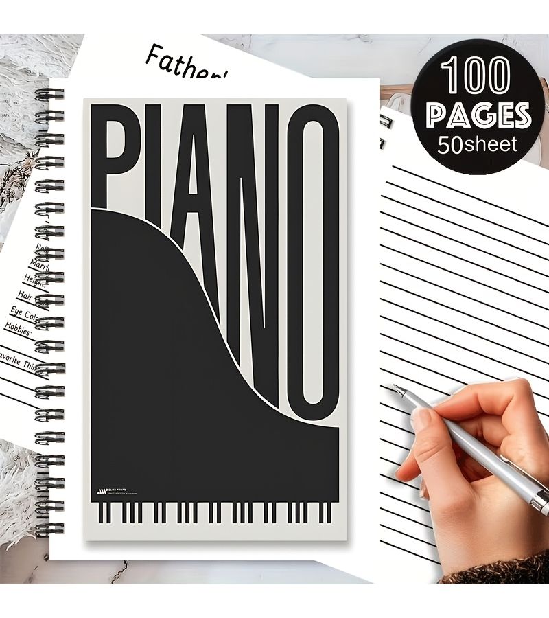 A5 Spiral Notebook 100 Pages 50 Sheets Piano Art Cover 8.3 x 5.7 Inch 24 Hole Binding Musical Theme Office Professional Note Taking - Image 4
