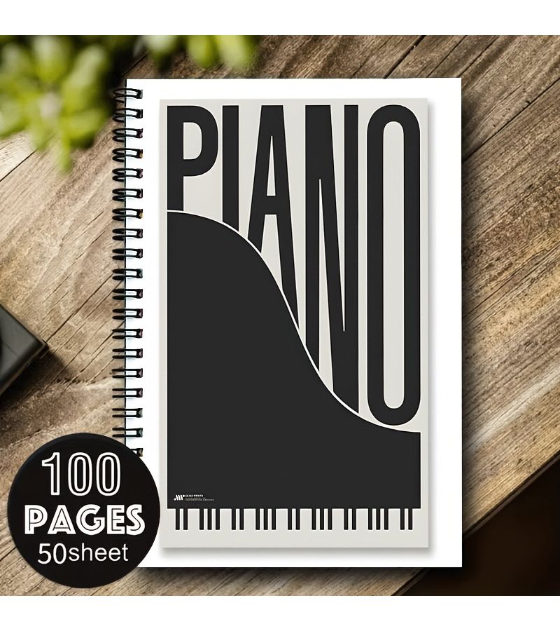 A5 Spiral Notebook 100 Pages 50 Sheets Piano Art Cover 8.3 x 5.7 Inch 24 Hole Binding Musical Theme Office Professional Note Taking - Image 1
