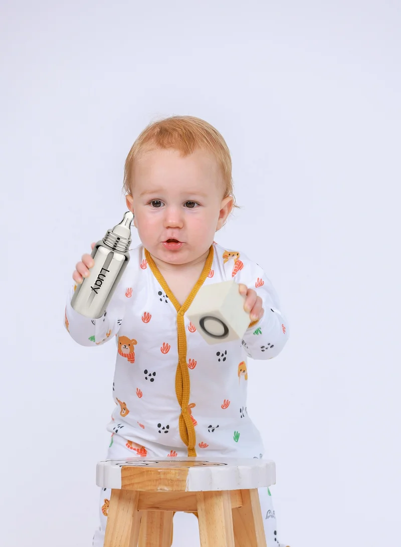 لؤي علبة هدايا فاخرة تحتوي على بدلة طفل، زجاجة رضاعة، ودب دمية – أفضل طقم هدايا للأطفال (من 3 إلى 6 أشهر)