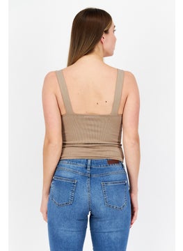 BB Dakota by Steve Madden Women Square Neck Sleeveless Jersey Ribbed Tops, Dark Khaki  - Image 4