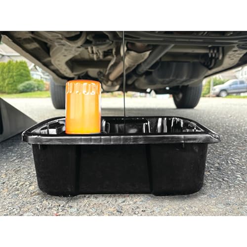 Performance Tool W4079 11-Quart Oil Drain Pan, Chemical-Resistant, Oil Filter Stand, Black - Image 4