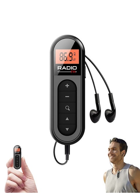 راديو FM محمول، راديو جيب قابل لإعادة الشحن مع أفضل استقبال ضبط رقمي، شاشة LCD، مشبك حزام، مقبس سماعة رأس ستيريو للصالة الرياضية والركض والمشي والتخييم