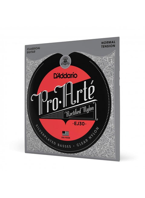 D'Addario Guitar Strings - Pro-Arte Classical Guitar Strings - EJ30 Nylon Guitar Strings - Silver Plated Wrap, Nylon Core, Rectified Nylon Trebles - Normal Tension