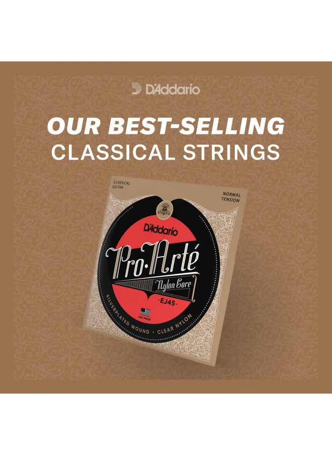 D'Addario Guitar Strings - Pro-Arte Classical Guitar Strings - EJ30 Nylon Guitar Strings - Silver Plated Wrap, Nylon Core, Rectified Nylon Trebles - Normal Tension