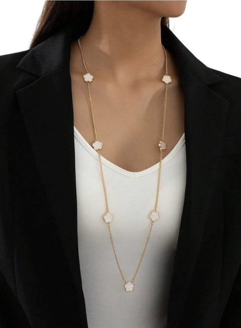 New Fashion Elegant Flower of Life Necklace for Women Four Leaf Design White Lucky Flower