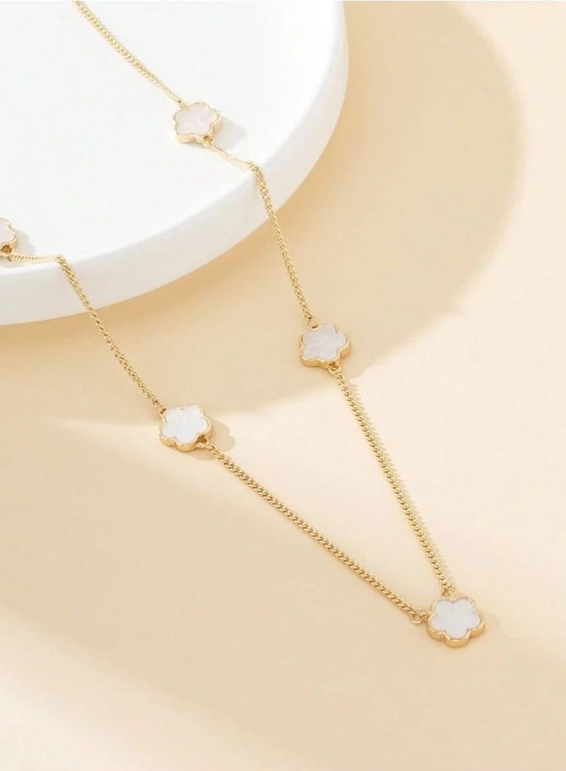 New Fashion Elegant Flower of Life Necklace for Women Four Leaf Design White Lucky Flower - Image 2