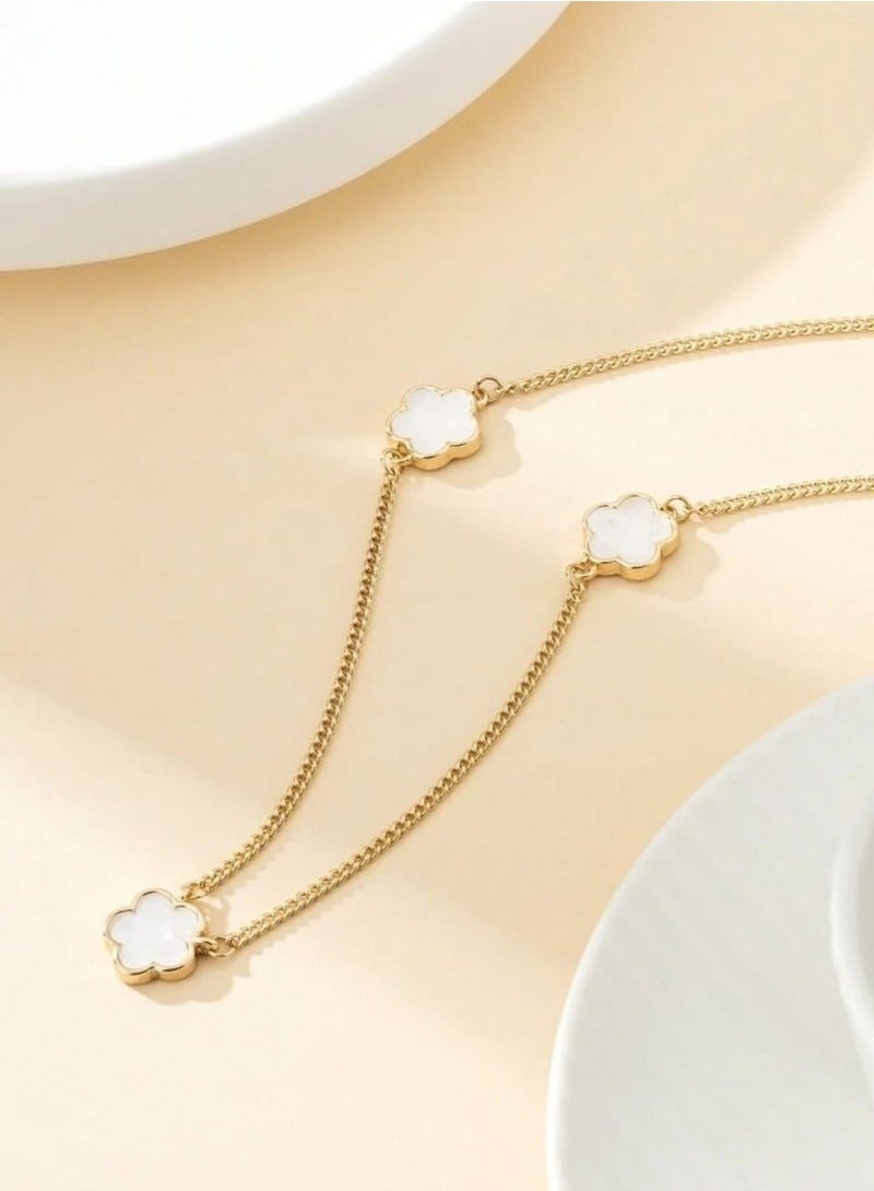 New Fashion Elegant Flower of Life Necklace for Women Four Leaf Design White Lucky Flower - Image 5