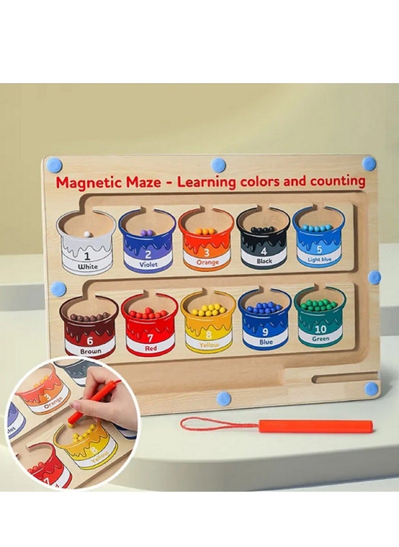 FUSIONPULSE Montessori Toys, Magnetic Color and Number Maze Toys, Wooden Puzzle Activity Board, Toddler Fine Motor Skills Toy, Learning Toys for Boys Girls 3 4 5 Years Old  - Image 3