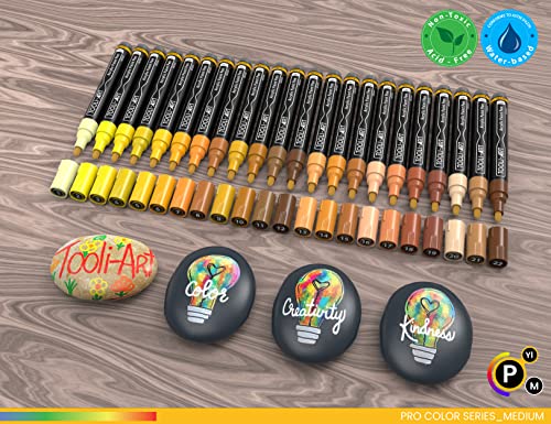 TOOLI-ART TOOLIART 22 Acrylic Paint Markers Paint Pens Pro Color Series Set 3mm Medium Tip for Rock Painting Glass Mugs Wood Metal Glass Paint Canvas DIY Non Toxic Waterbased Quick Drying YELLOWS - Image 3