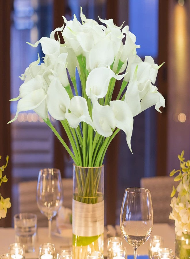 Janinka 60 Pcs Artificial Calla Lily Flowers Bulk Realistic Silk Calla Lilies Bouquet, 14 Inch Faux Flowers for Wedding, Home Decor, Party Centerpieces, Waterproof PU Material (White) - Image 3