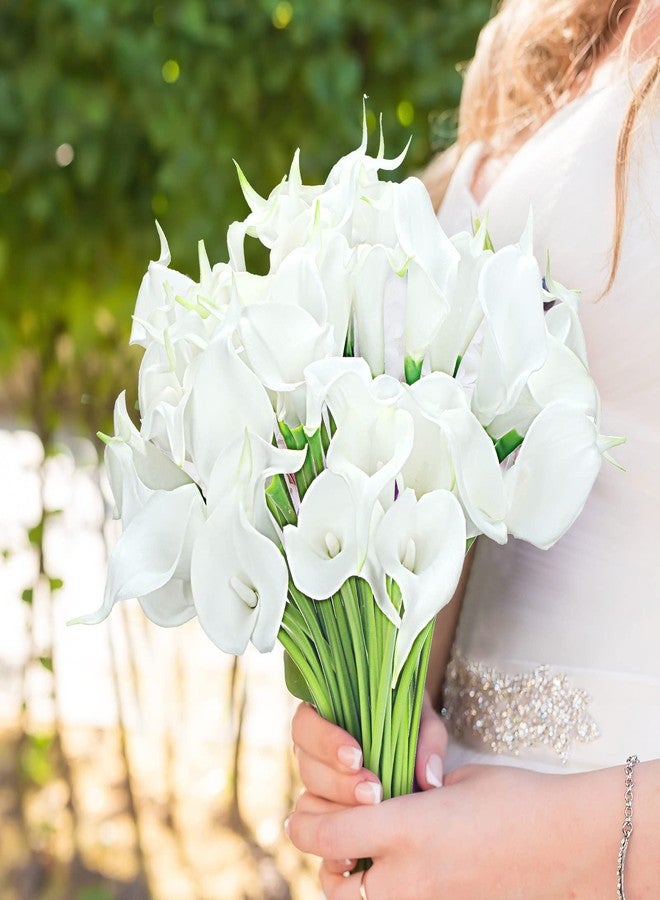 Janinka 60 Pcs Artificial Calla Lily Flowers Bulk Realistic Silk Calla Lilies Bouquet, 14 Inch Faux Flowers for Wedding, Home Decor, Party Centerpieces, Waterproof PU Material (White) - Image 5