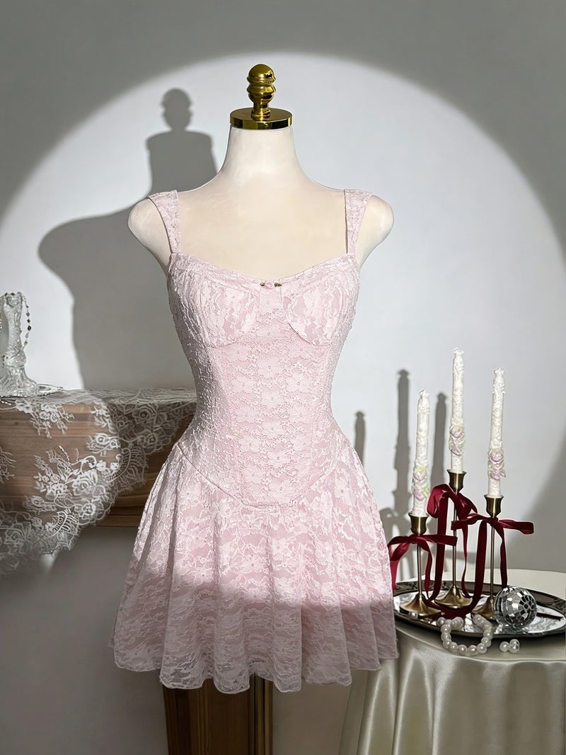 2026 Summer New Style French Retro Gentle Pink Lace Suspender Dress A-Line Short Skirt Pure Desire Sweet Style Vacation Leisure Daily Versatile Princess Dress - Image 2