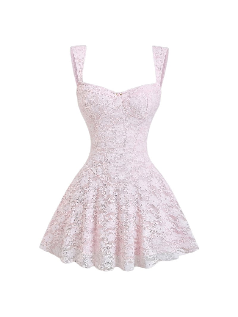 2026 Summer New Style French Retro Gentle Pink Lace Suspender Dress A-Line Short Skirt Pure Desire Sweet Style Vacation Leisure Daily Versatile Princess Dress - Image 1