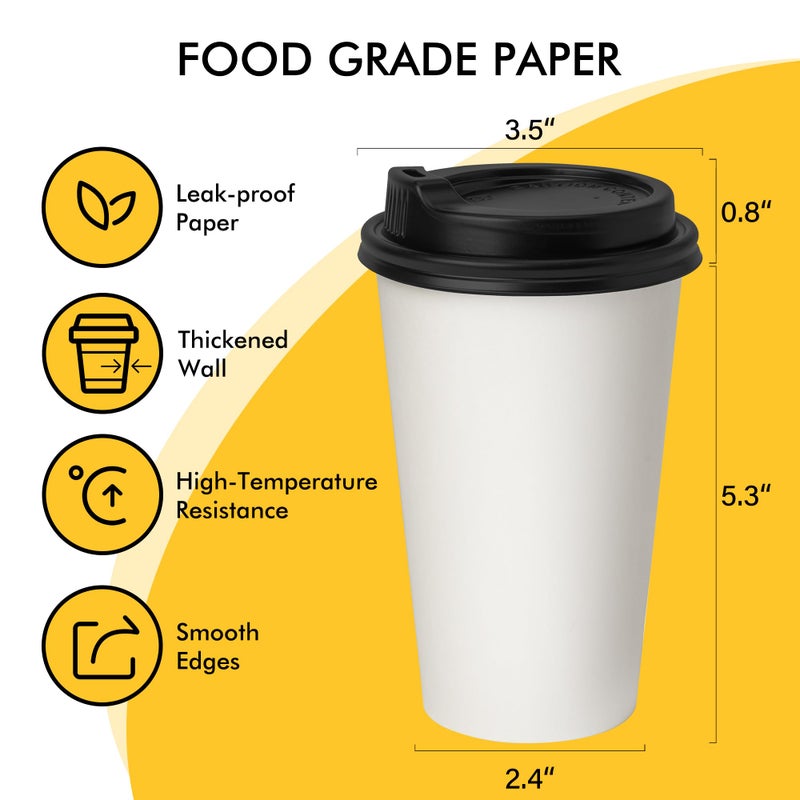 RACETOP [100 pack] Disposable Coffee Cups with Lids 16 oz, Hot Paper Cups with Lids, To Go Cup with Lid - Image 2