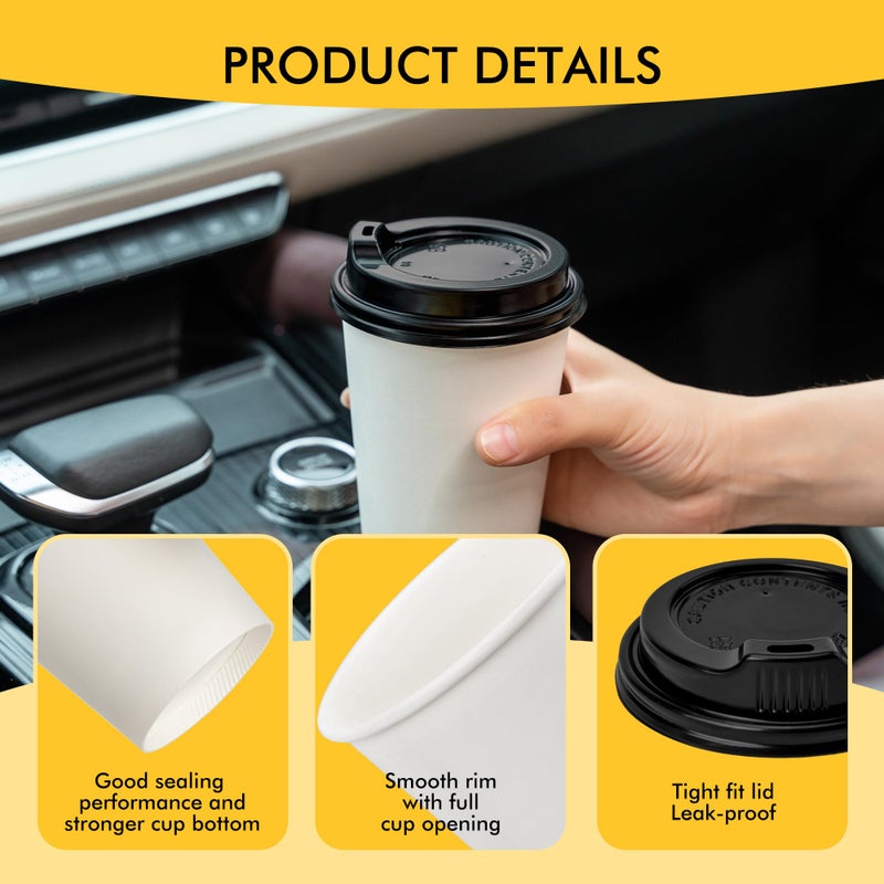 RACETOP [100 pack] Disposable Coffee Cups with Lids 16 oz, Hot Paper Cups with Lids, To Go Cup with Lid - Image 3