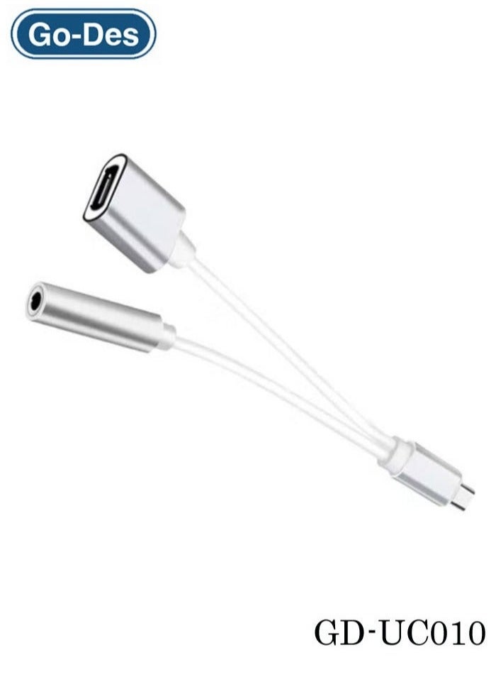 GO-DES GD-UC010 2-in-1 USB-C to 3.5mm Audio Adapter – High-Quality Audio Output with Fast Charging Support for USB-C Devices – Durable & Portable Adapter for Smartphones, Tablets, and More - Image 1