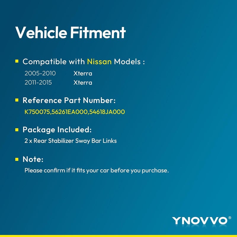 Ynovvo قطعتان K750075 وصلات شريط التوازن الخلفي بديل وصلة المثبت لسيارة نيسان إكستيرا 2005-2015 رقم المعدات الأصلية # 56261EA000 54618JA000 - Image 2
