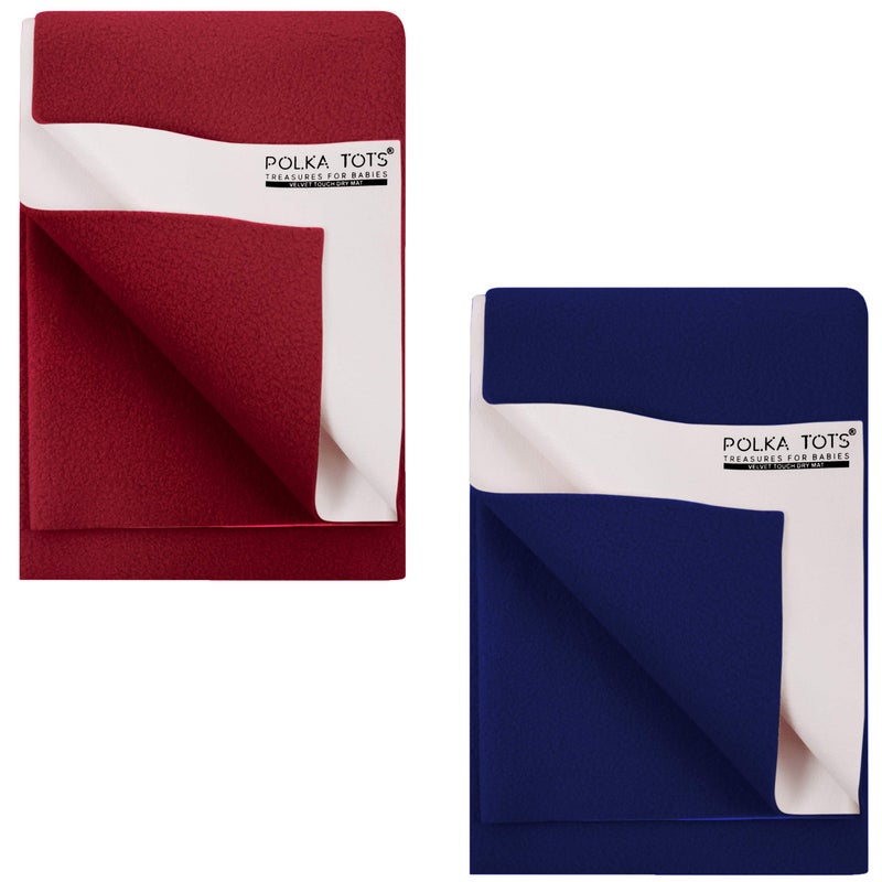 POLKA TOTS Waterproof & Reusable Baby Bed Protector Absorbent Mat Dry Sheet for New Born Infants, Pack of 2 (Maroon & DarkBlue, 140 X 200 CM, Extra Large) - Image 1