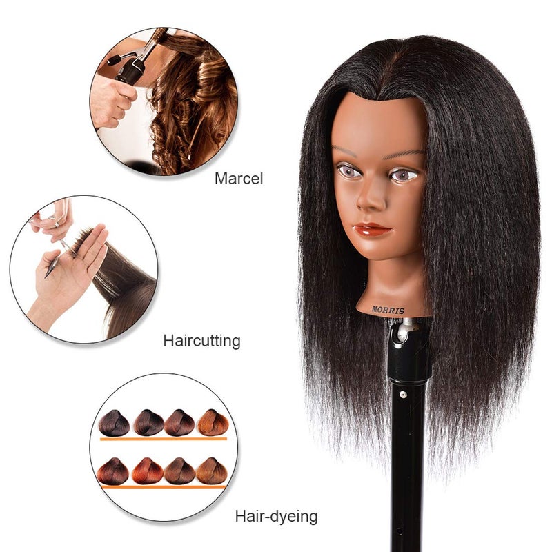 Morris Mannequin Head 100% Real Hair Afro Mannequin Head Hair Styling Hairdresser Training Head Manikin Cosmetology Doll Head for Practice Cutting Braiding with Free Clamp Stand - Image 3