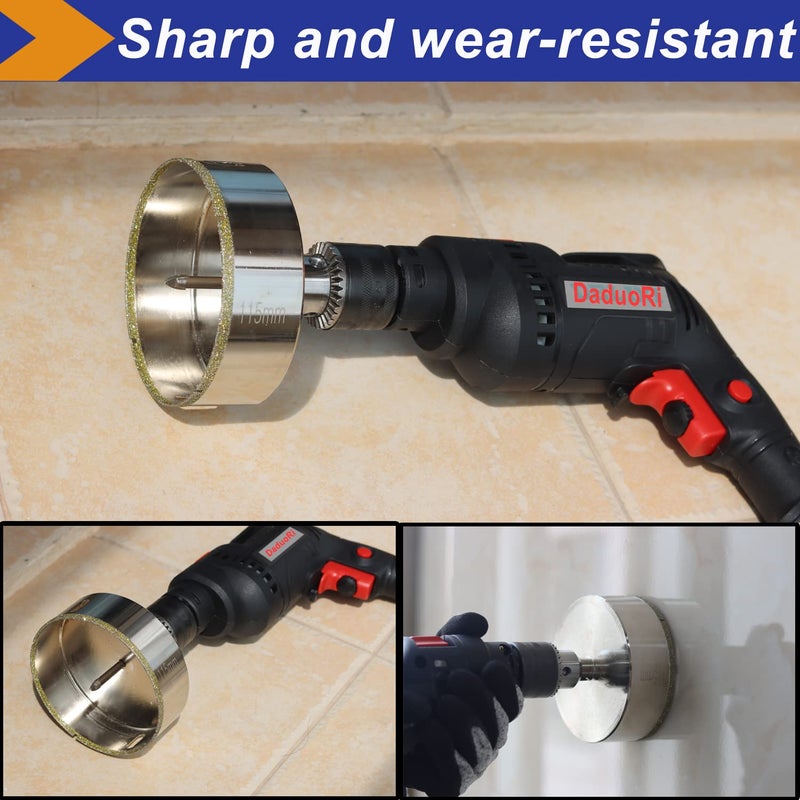 DaduoRi 4 1/8 Inch (105mm) Diamond Hole Saw with Pilot Bit-Suitable for 4" Tile Hole, Easy for Porcelain Tile, Granite, Ceramic, Marble, Glass, Stones, 4 1/8" Tile Hole Saw,1 3/8" Drilling Depth - Image 5