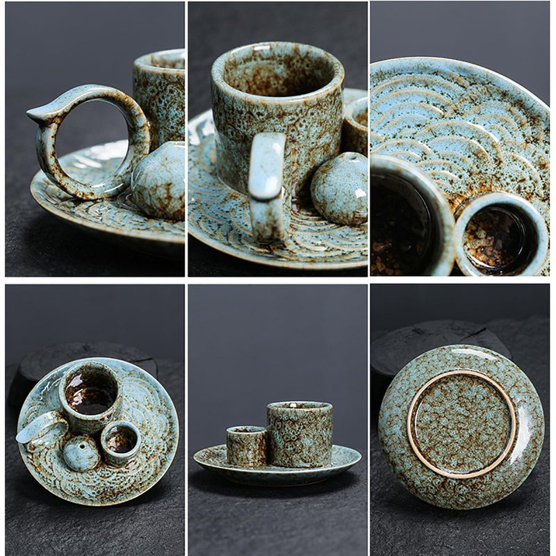 YIENENG 4 in 1 Ceramic Incense Burner Holder with Handle for Burning Sage, Palo Santo Stick, Joss Sticks, Candle in Your New House, Office, Yoga, Meditation Room (Speckled Blue) - Image 4