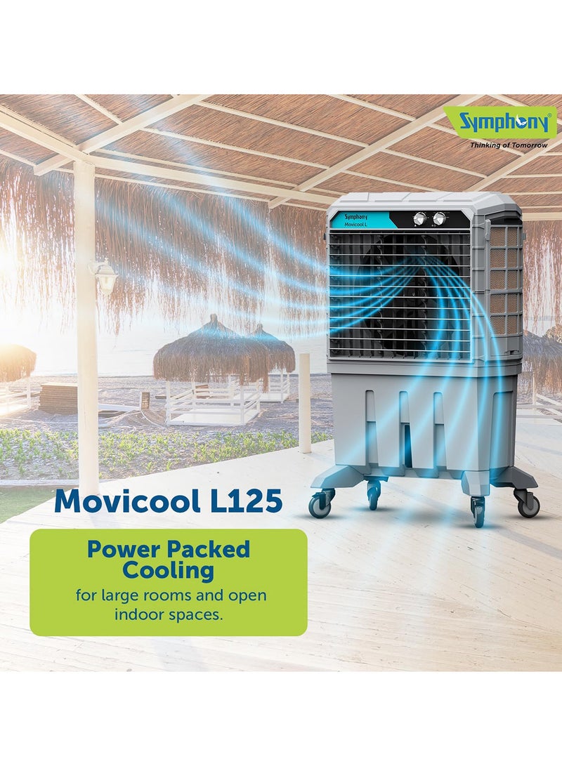 Symphony Commercial Cooler, 125L Water Tank Capacity, Ice Inlet Door, 3-Side High Efficiency Honeycomb Cooling Pads for Superior Cooling, 8500 m³/hr* air Delivery, Movicool L 125, 1 Year Warranty. 125 L MOVICOOL L125i Grey - Image 3