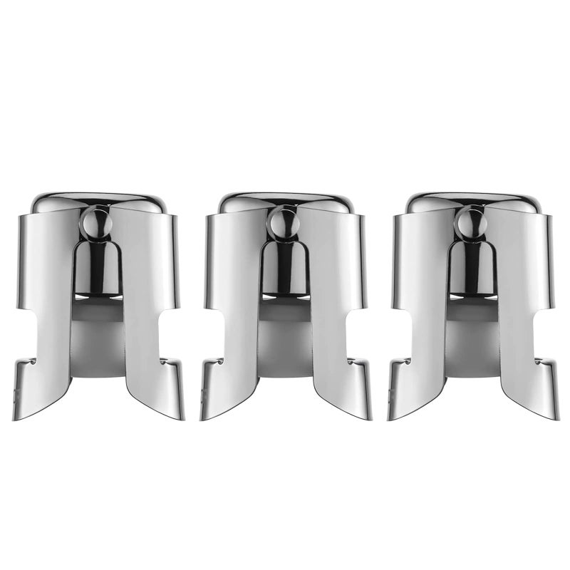 WOTOR Stainless Steel Champagne Stoppers  Champagne Bottle Stoppers with Silicone Seal Reusable Cork  Saver Suitable for Prosecco  Sparkling Wine Silver 3 Pack