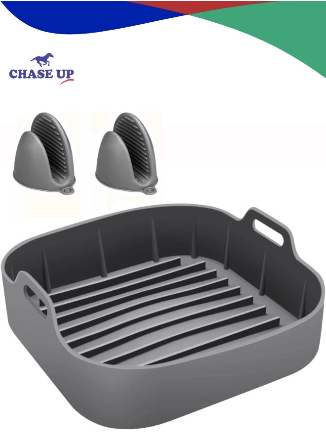 Chase Up Air Fryer Silicone Liner with Handles, Grey, Food-Grade Material. with Mini Oven Gloves,Oven Insert Silicone Bowl,Reusable Air Fryer Basket, Non-Stick Basket (8-inch)  - Image 1