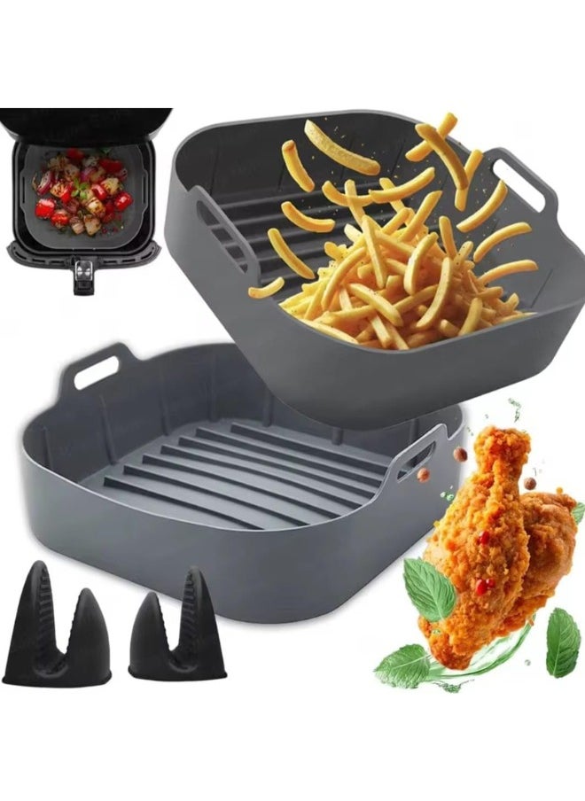Chase Up Air Fryer Silicone Liner with Handles, Grey, Food-Grade Material. with Mini Oven Gloves,Oven Insert Silicone Bowl,Reusable Air Fryer Basket, Non-Stick Basket (8-inch)  - Image 2