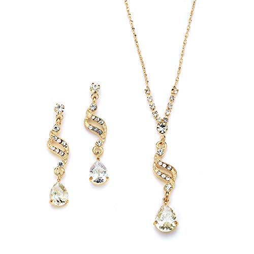 Mariell Gold Cubic Zirconia Prom Jewelry Set, Necklace & Earrings Set for Weddings, Brides, Bridesmaids - Image 1