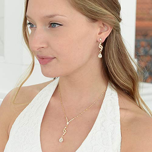 Mariell Gold Cubic Zirconia Prom Jewelry Set, Necklace & Earrings Set for Weddings, Brides, Bridesmaids - Image 5