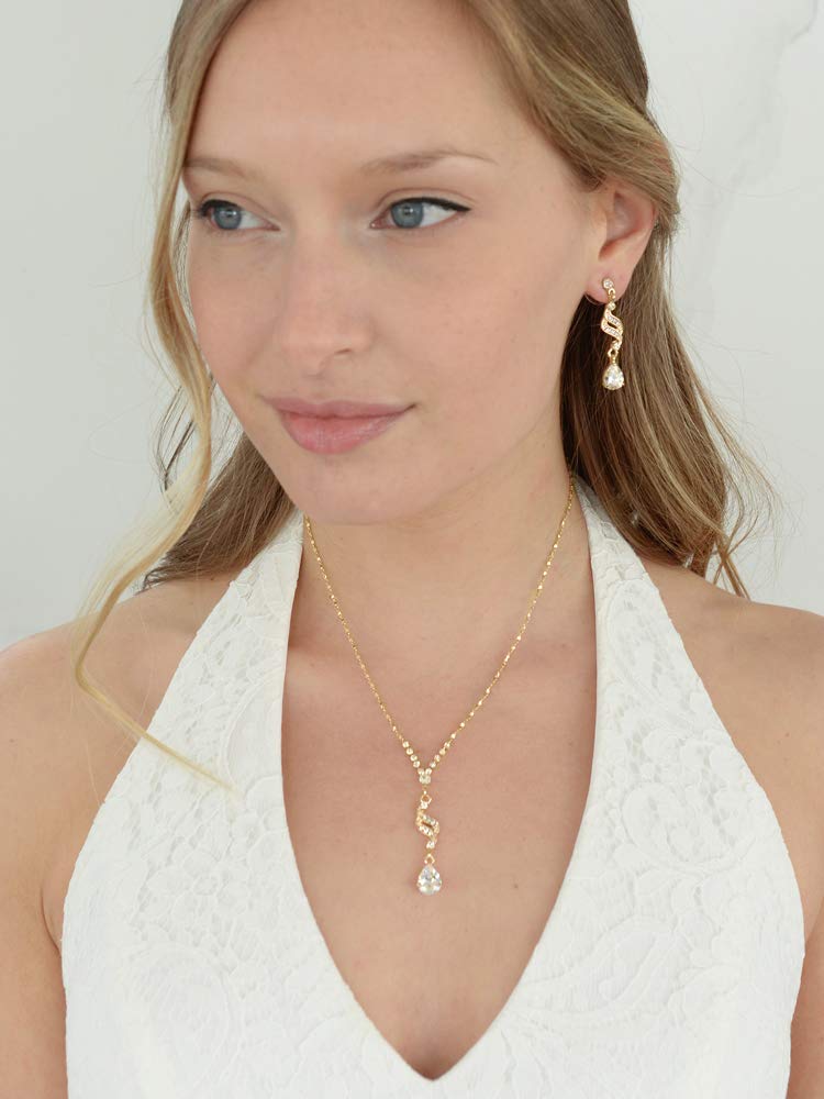 Mariell Gold Cubic Zirconia Prom Jewelry Set, Necklace & Earrings Set for Weddings, Brides, Bridesmaids - Image 4